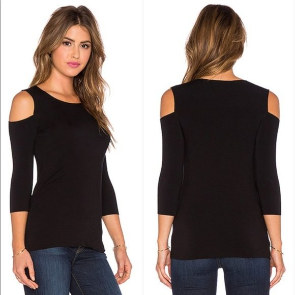 NWT Bailey 44 Deneuve Cold Shoulder Black Top - Picture 1 of 2